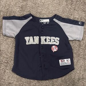 Kids Yankees Navy and Gray Baseball Jersey